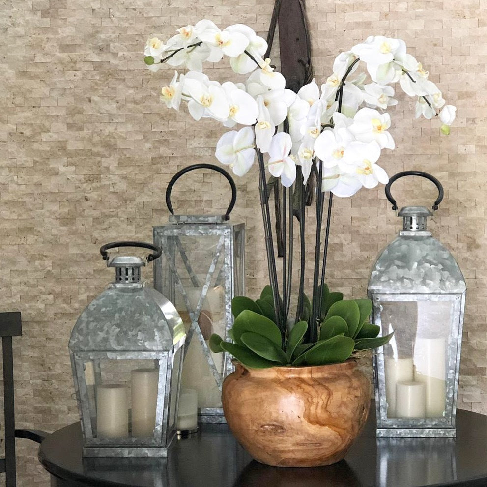 XXL Schale aus Teakholz mit Elfenbeinen Orchideen