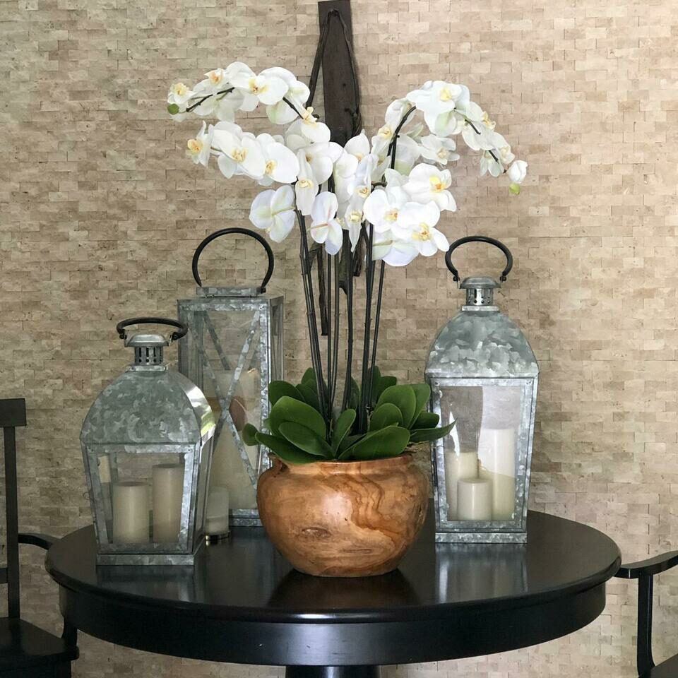 XXL Schale aus Teakholz mit Elfenbeinen Orchideen