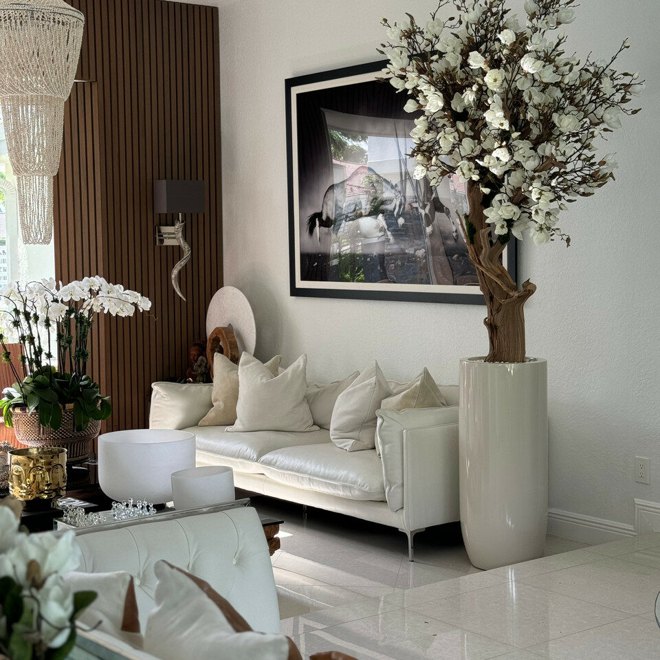 Elfenbeiner Magnolienbaum im glänzenden St. Tropez Beige Topf
