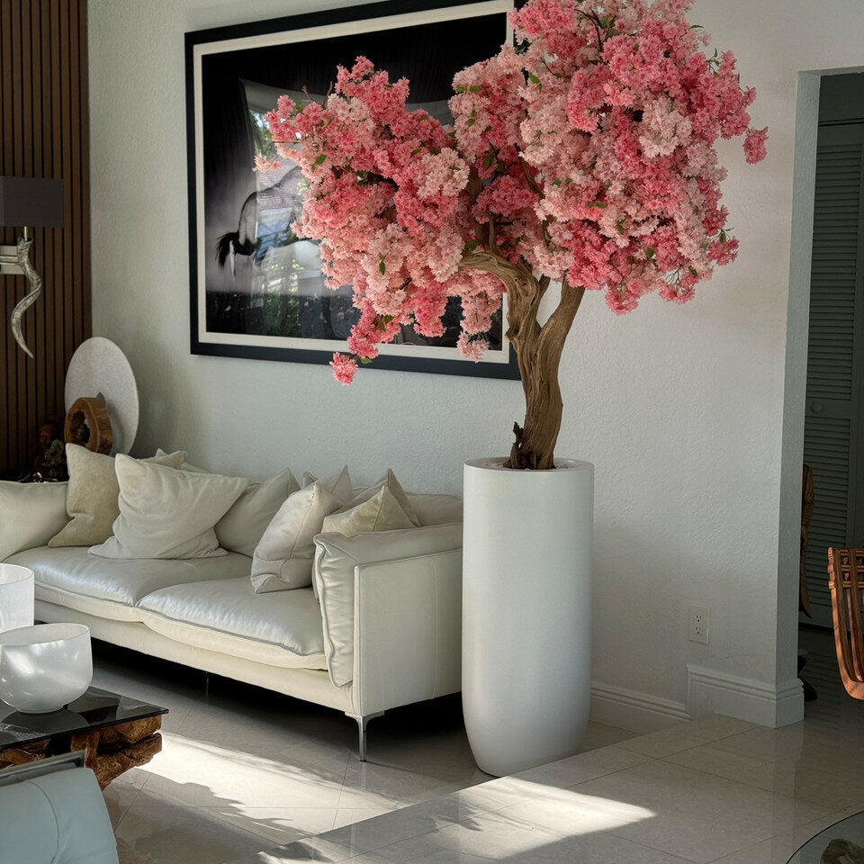 Matte Elfenbein St. Tropez-Vase mit personalisierten rosa Kirschblüten