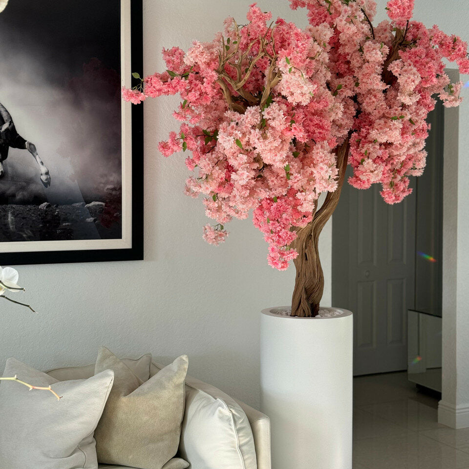 Matte Elfenbein St. Tropez-Vase mit personalisierten rosa Kirschblüten