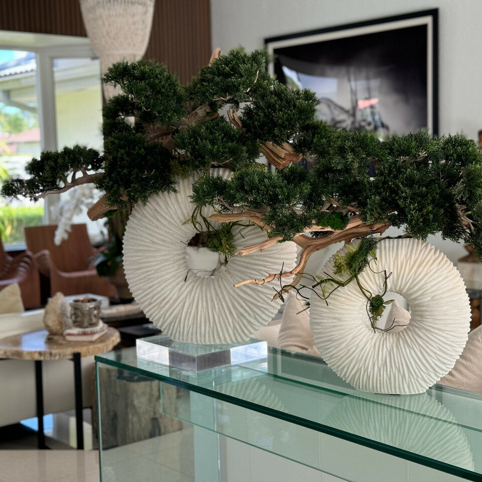 XXL Ewigkeitsvase mit hängendem Bonsai und Treibholz